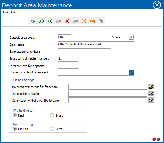 Deposit Area - Adding a Deposit Area for a New Investment/Controlled ...