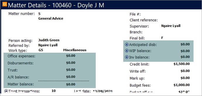 Closing Matters with nil balances from Client Information - NZ