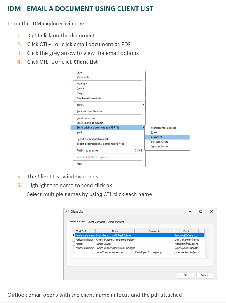 IDM - Email a Document Using Client List