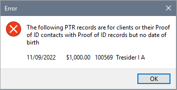 AML - PTR Submitting - No Date of Birth