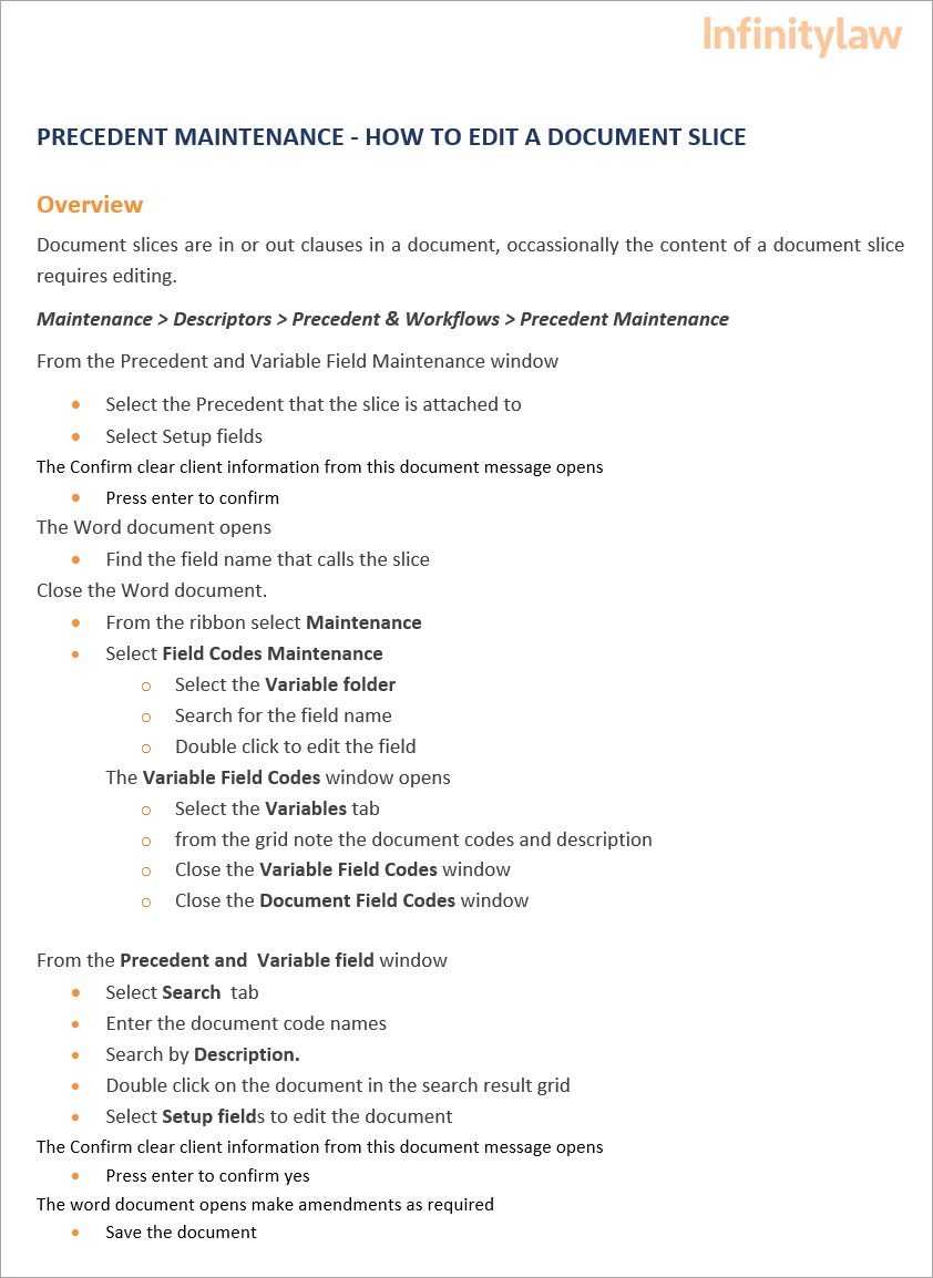Precedent Maintenance - How to Edit a Document Slice
