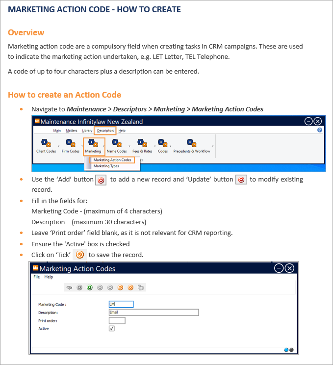 Marketing Action Codes - How to Create